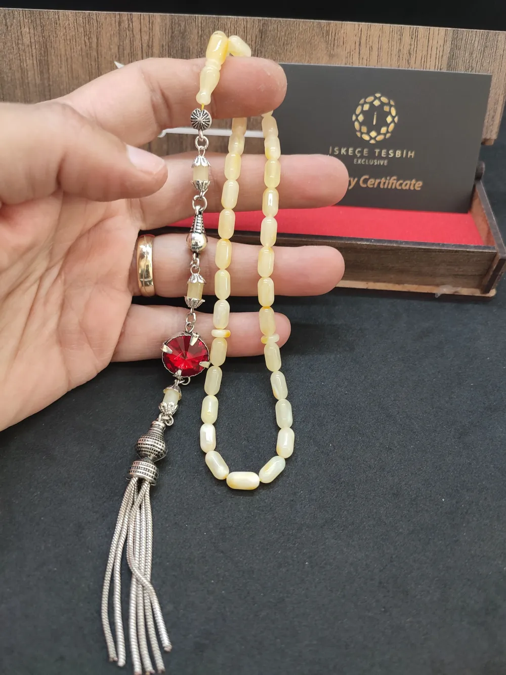 Ahşap Kutulu 475 Ayar Gümüş Püsküllü Kali̇ngrad Kaya Damla 8.65 Gr. küçük resim 5