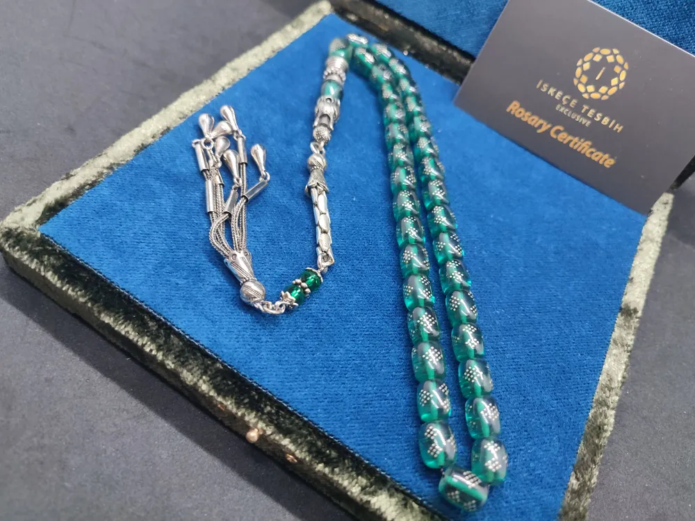 Kurt Başlı Nakkaş 925 Ayar Gümüş Çakımlı 475 Ayar Gümüş Püsküllü Ateş-İ Kehri̇bar küçük resim 2