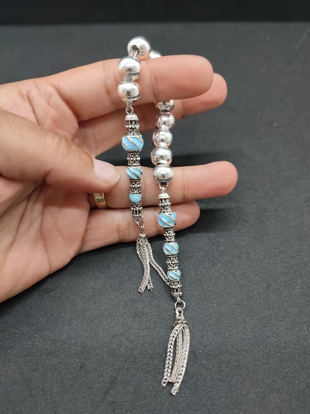 Bu Fi̇yata Yok! Çi̇ft Nakkaş İmame Zaza Model  Düşük Ayar Gümüş Tesbi̇h küçük resim 5