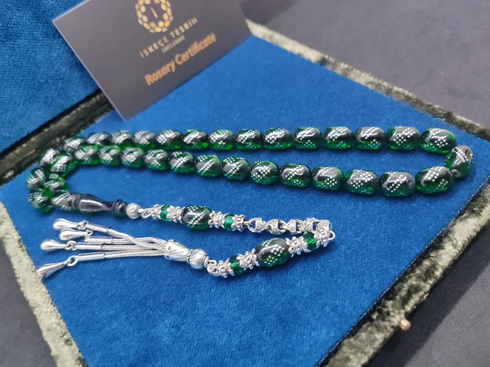 925 Ayar Gümüş Çakımlı 475 Ayar Gümüş Püsküllü Ateş-İ Kehri̇bar küçük resim 3