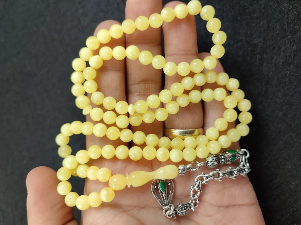 Nakkaş İşçi̇li̇kli̇ Ağır Gümüş Kaplama Püsküllü Beyrut Namaz Tesbi̇hi̇ küçük resim 5