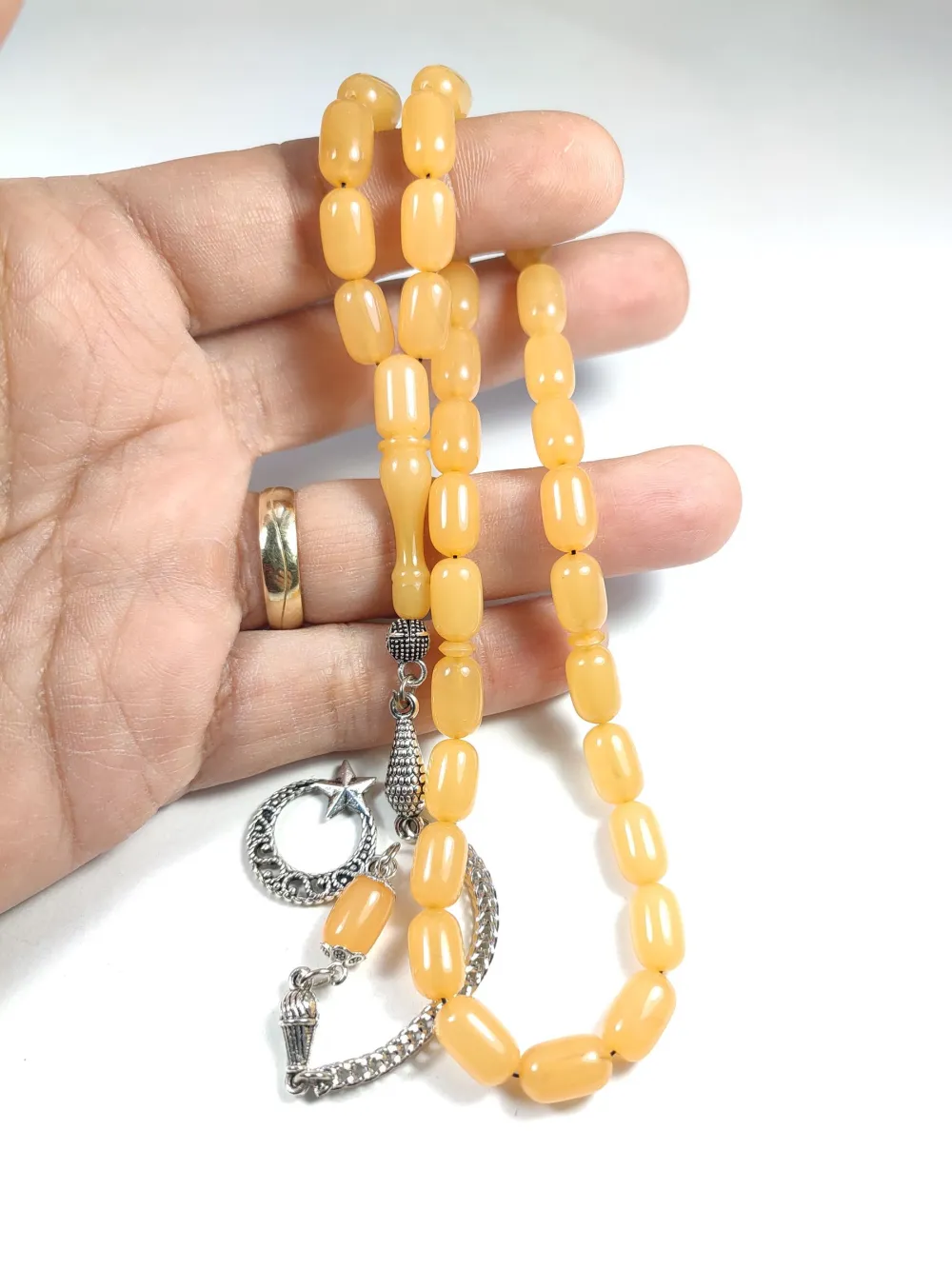 Gümüş Kaplama Püsküllü Çi̇ft Zımpara Çi̇ft Kat Ci̇lalı Si̇mli̇ Sıkma Kehri̇bar küçük resim 4