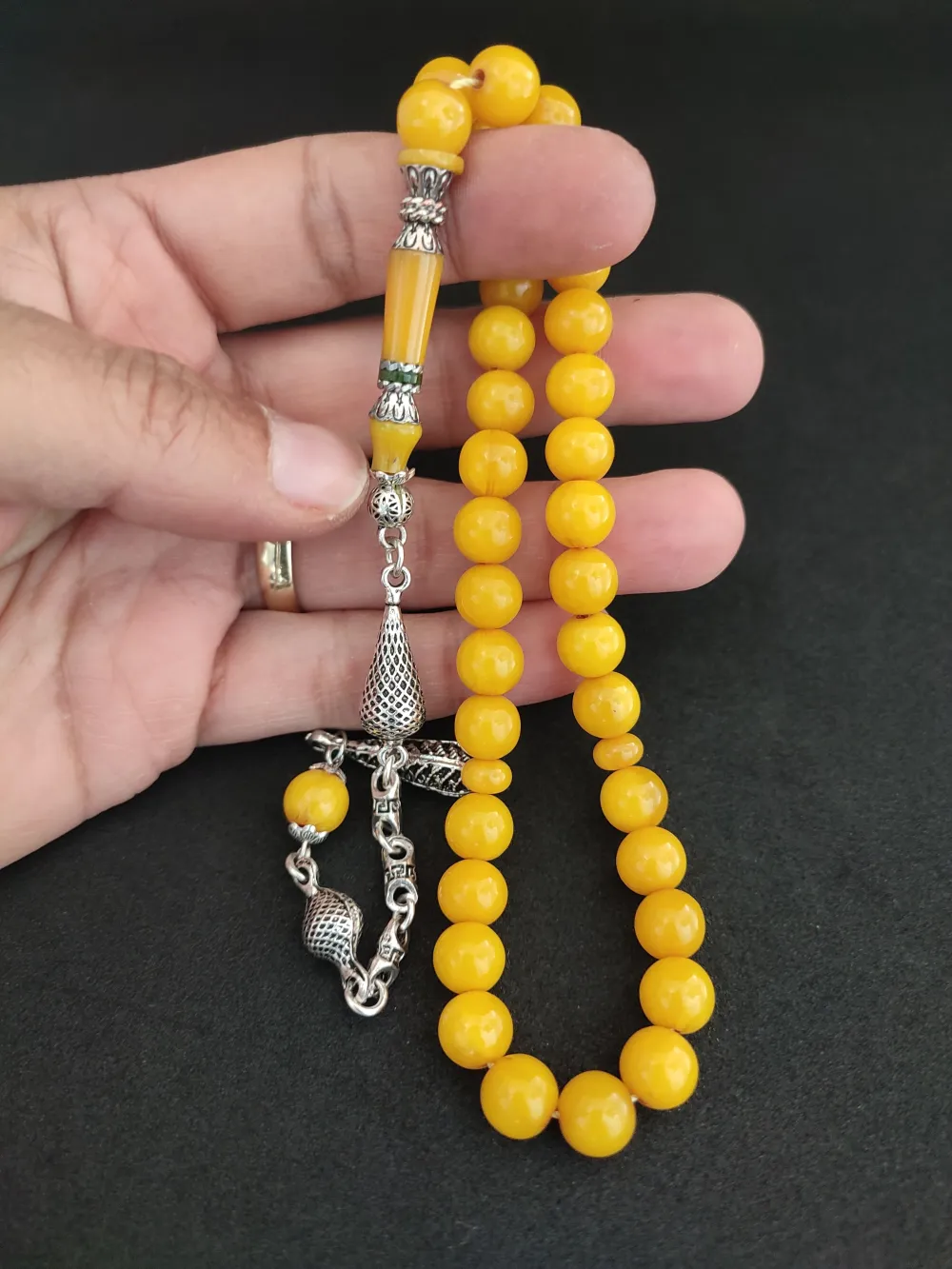 925 Ayar Gümüş Nakkaş Çi̇ft Kat Torna Çi̇ft Ci̇lalı Sıkma Kehri̇bar küçük resim 4