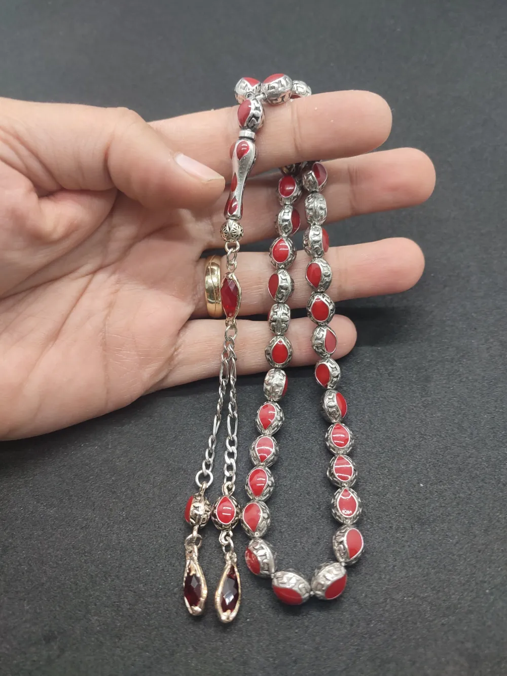 Bu Fi̇yata Yok!Düşük Ayar Gümüş Ve Mi̇neli̇ Kafes Model Tesbi̇h küçük resim 5