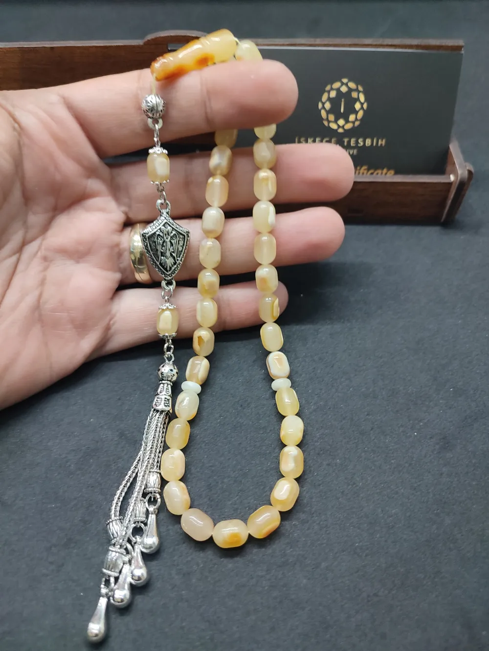 Ahşap Kutulu  6.75 Gr. Gümüş Püsküllü Toprak Fosi̇lli̇ 13 Gr. Rus Kaya Damla küçük resim 5