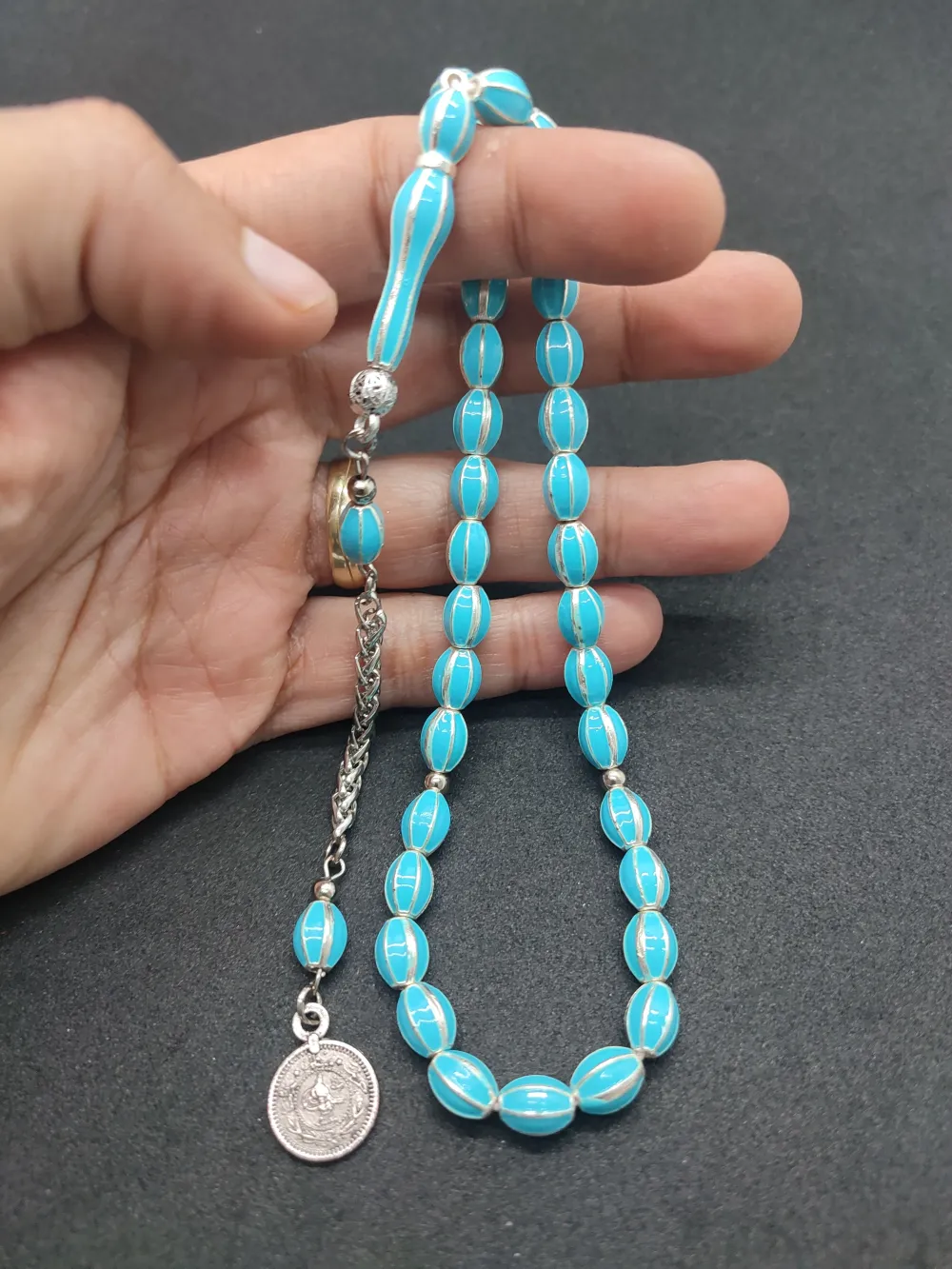 Bu Fi̇yata Yok!Altılı Yarma Model Düşük Ayar Gümüş Ve Mi̇neli̇ Kafes Model Tesbi̇h küçük resim 4