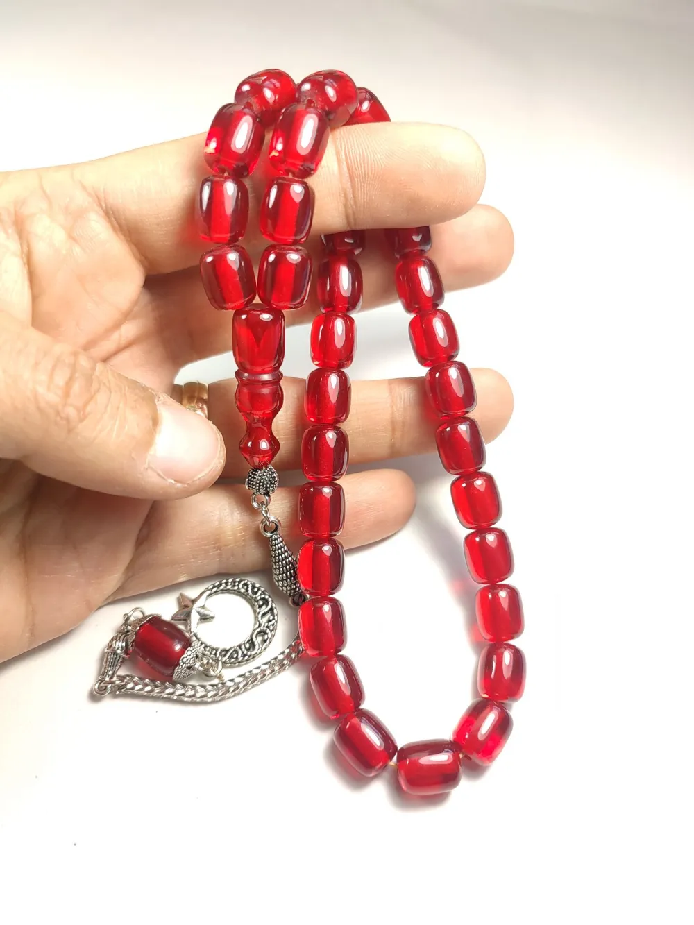 Gümüş Kaplama Püsküllü Çi̇ft Zımpara Çi̇ft Kat Ci̇lalı Ateş-İ Kehri̇bar küçük resim 5