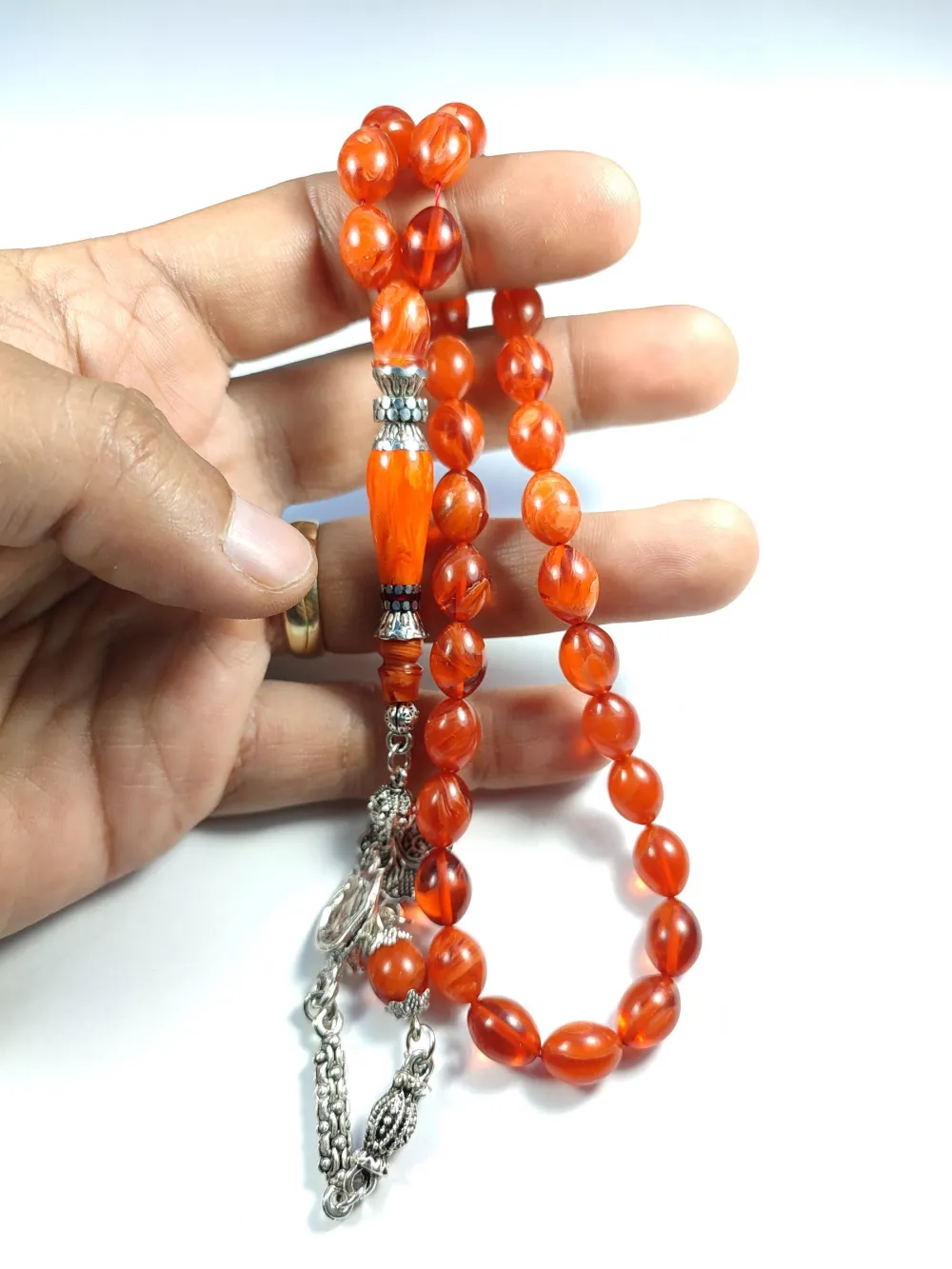 Mi̇neli̇ Alman Gümüş Püskül Kombi̇nli̇ Gümüş Nakkaş İmame Sıkma Kehri̇bar küçük resim 4