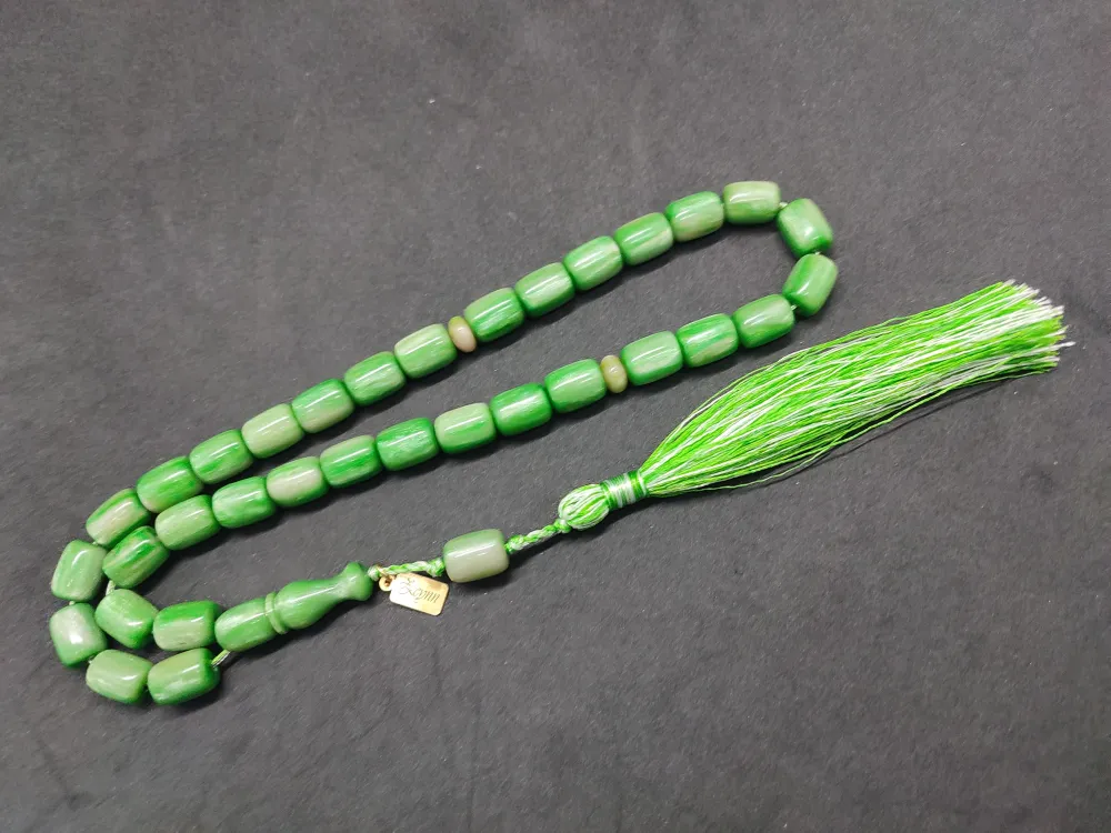 Ebu Zeyn Usta Eseri̇ İmzalı 12 Kat İpe Di̇zi̇li̇ Eski̇ Usul Sıkma Kehri̇bar küçük resim 3