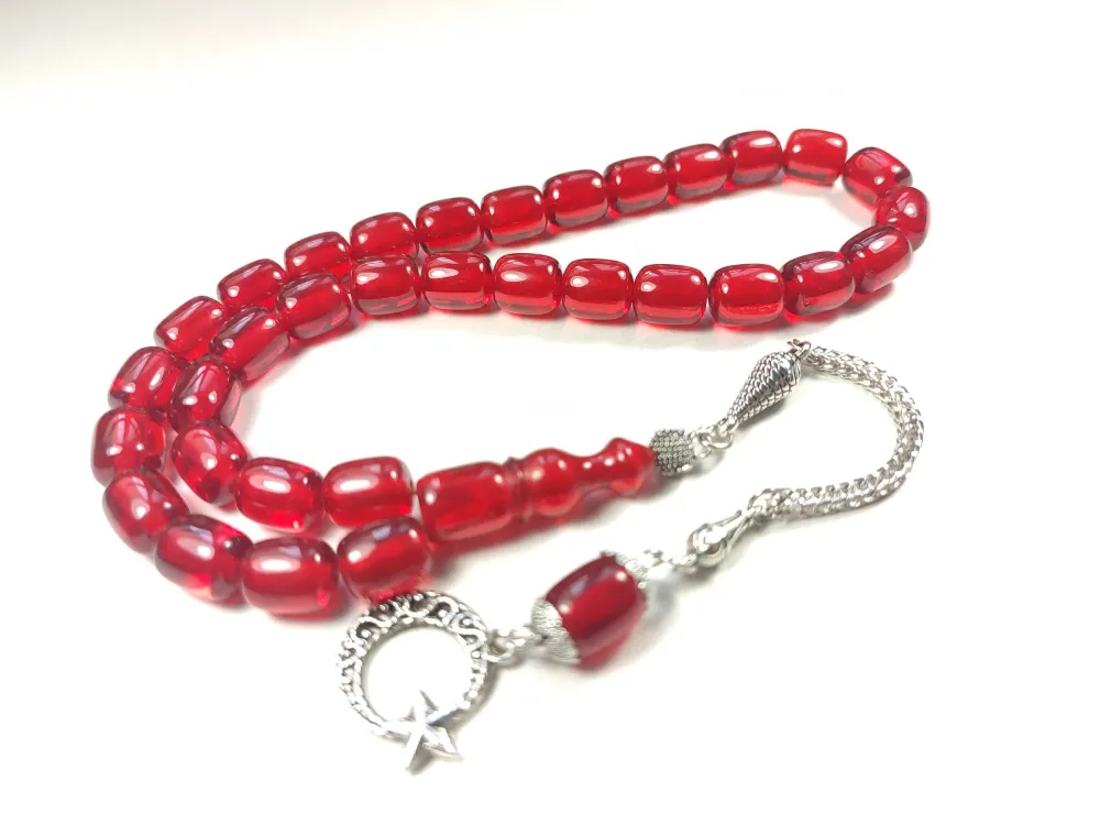 Gümüş Kaplama Püsküllü Çi̇ft Zımpara Çi̇ft Kat Ci̇lalı Ateş-İ Kehri̇bar