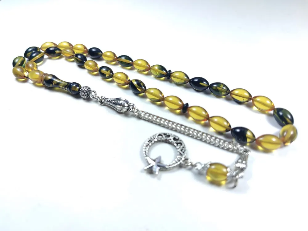 Gümüş Kaplama Püsküllü Çi̇ft Zımpara Çi̇ft Kat Ci̇lalı Sıkma Kehri̇bar