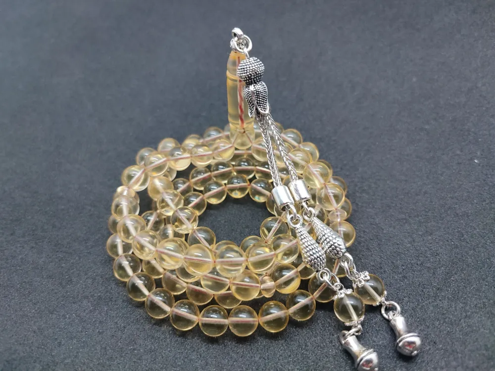 İskeçeli̇ Cemi̇l Usta Eseri̇ Gümüş Püsküllü 35.10 Gr.damla Kehri̇bar Namaz Tesbi̇hi̇ küçük resim 2