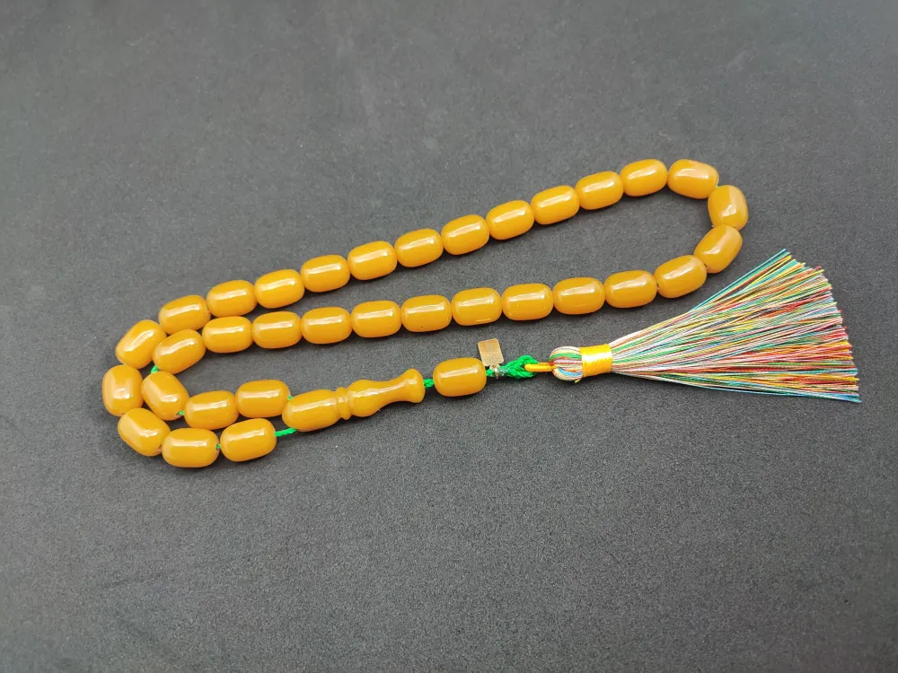 Ebu Zeyn Usta Eseri̇ İmzalı İri̇ Boy 12 Kat İpe Di̇zi̇li̇ Eski̇ Usul Sıkma Kehri̇bar küçük resim 2