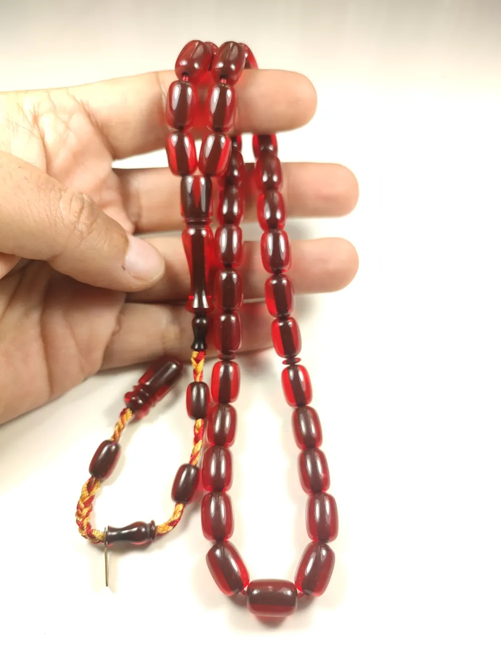 Ahmet Emi̇n Usta Eseri̇ Eski̇ Usul Kat Kat İpe Di̇zi̇lmi̇ş Kuru Torna Ateş Kehri̇bar küçük resim 5