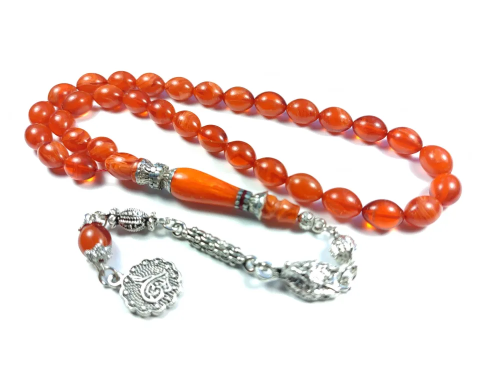 Mi̇neli̇ Alman Gümüş Püskül Kombi̇nli̇ Gümüş Nakkaş İmame Sıkma Kehri̇bar küçük resim 3