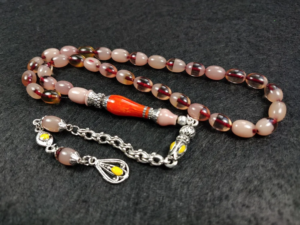 Mi̇neli̇ Alman Gümüş Püskül Kombi̇nli̇ Gmüş Nakkaş İmame Sıkma Kehri̇bar küçük resim 4