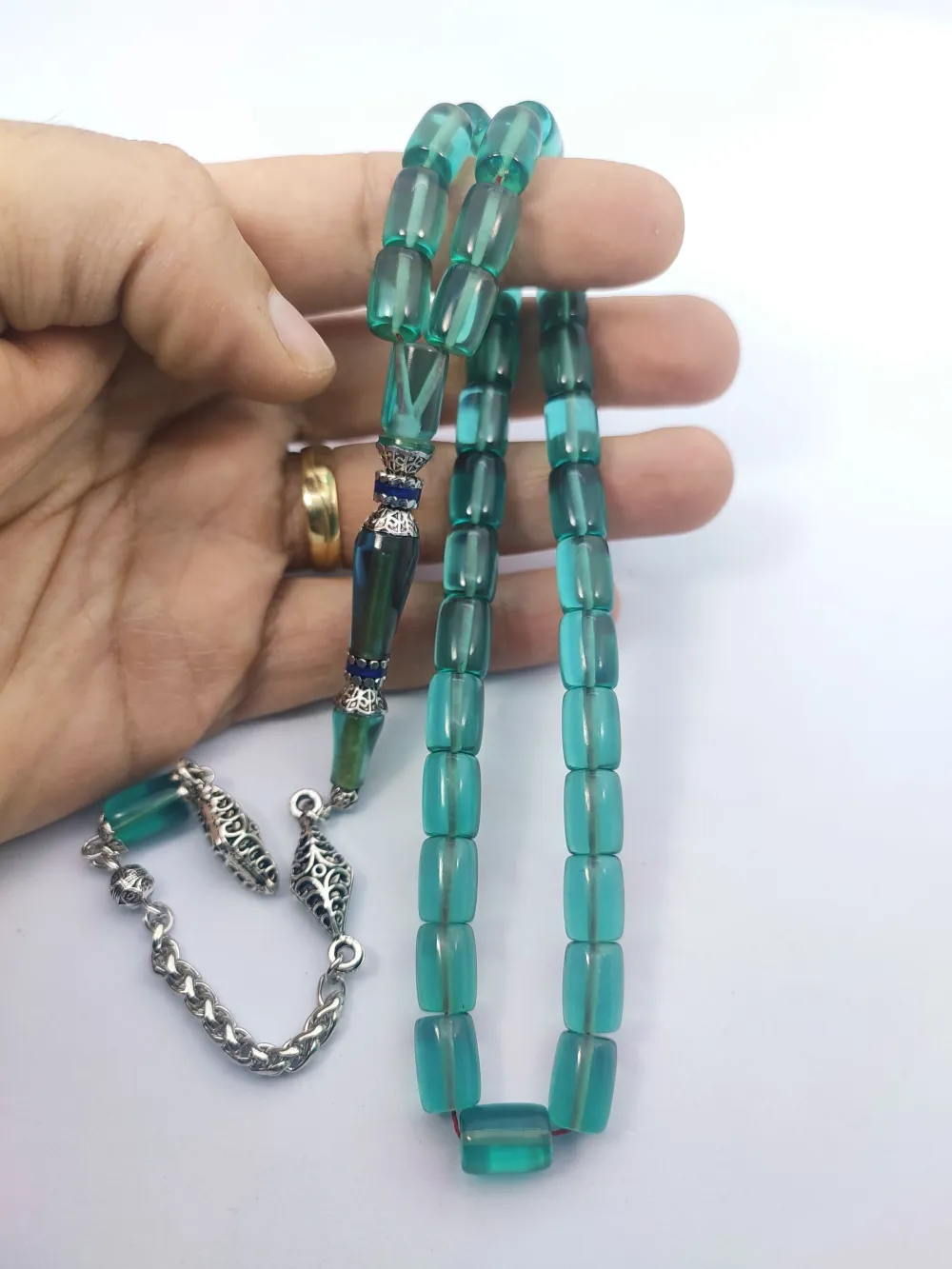 925 Ayar Gümüş Nakkaş Çi̇ft Kat Torna Çi̇ft Ci̇lalı Alman Zar Kehri̇bar küçük resim 5