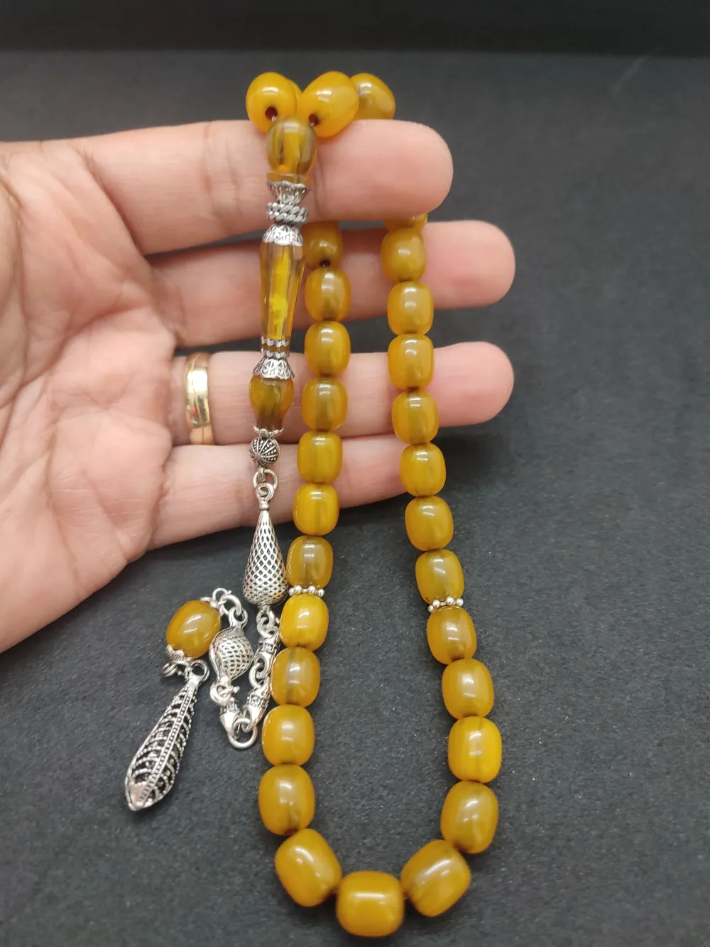 925 Ayar Gümüş Nakkaş Çi̇ft Kat Torna Çi̇ft Ci̇lalı Sıkma Kehri̇bar küçük resim 4