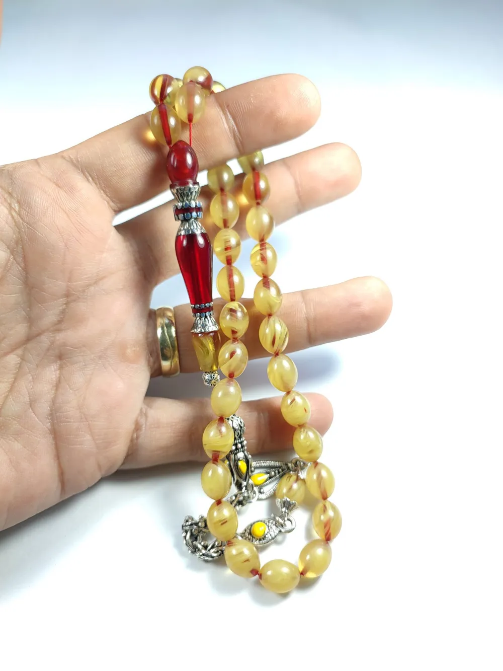 Mi̇neli̇ Alman Gümüş Püskül Kombi̇nli̇ Gümüş Nakkaş İmame Sıkma Kehri̇bar küçük resim 5