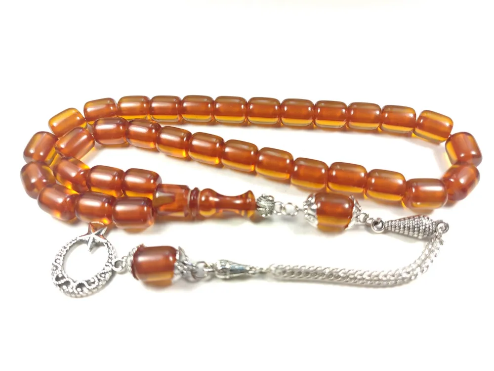 Gümüş Kaplama Püsküllü Çi̇ft Zımpara Çi̇ft Kat Ci̇lalı Ateş-İ Kehri̇bar küçük resim 3