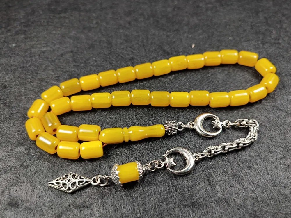 Gümüş Kaplama Püsküllü Rengi̇n Zi̇rvesi̇ Bi̇lek Boy Sıkma Kehri̇bar küçük resim 3