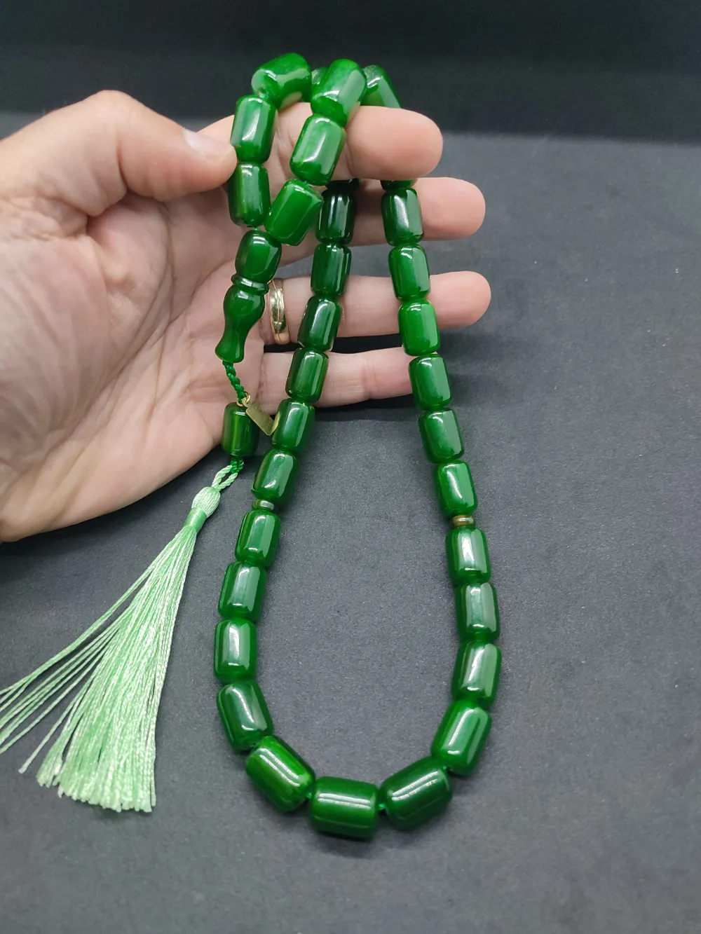 Ebu Zeyn Usta Eseri̇ İmzalı İri̇ Boy 12 Kat İpe Di̇zi̇li̇ Eski̇ Usul Sıkma Kehri̇bar küçük resim 5