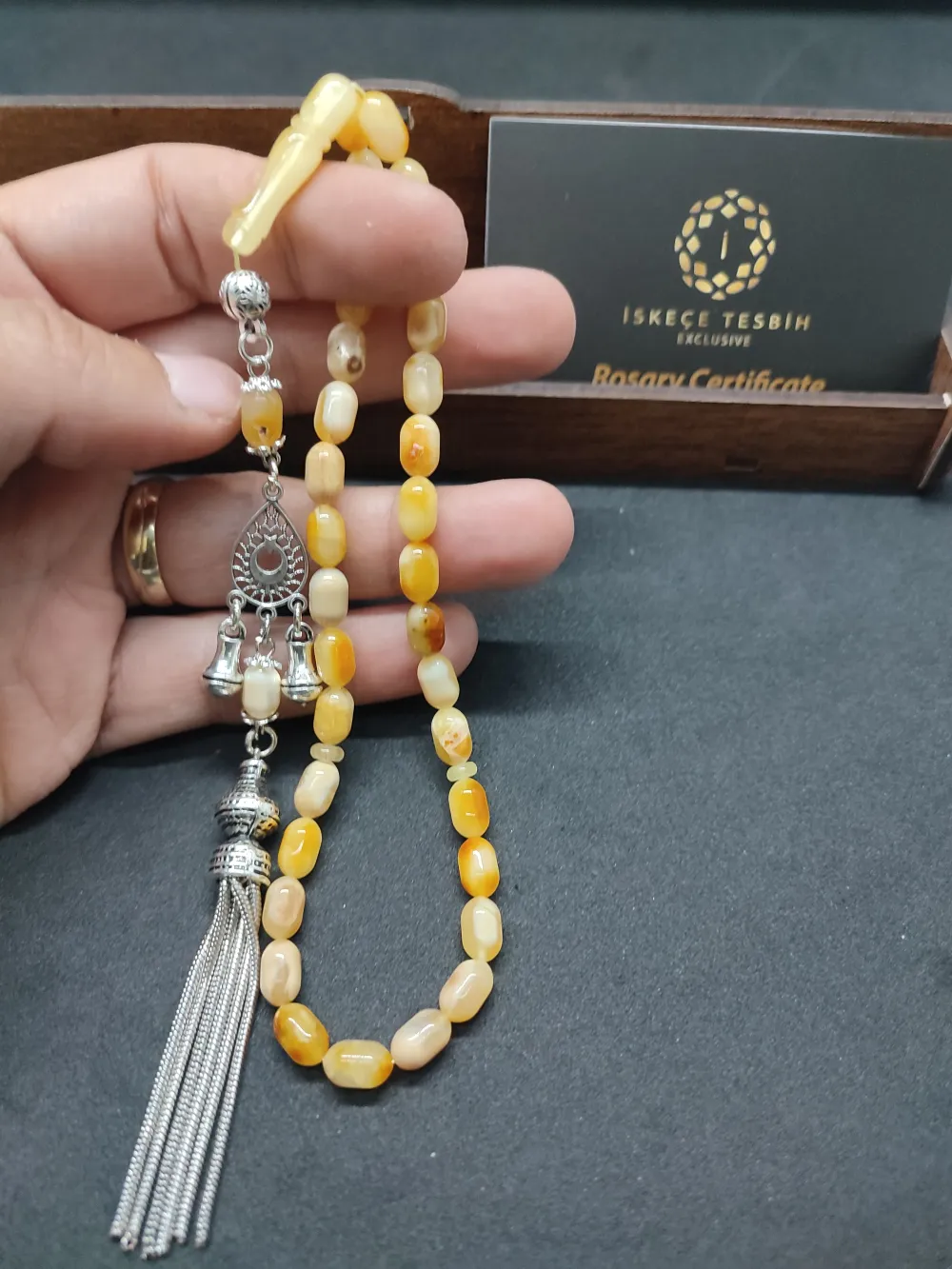 Ahşap Kutulu  6.75 Gr. Gümüş Püsküllü Toprak Fosi̇lli̇ 9 Gr. Rus Kaya Damla küçük resim 5