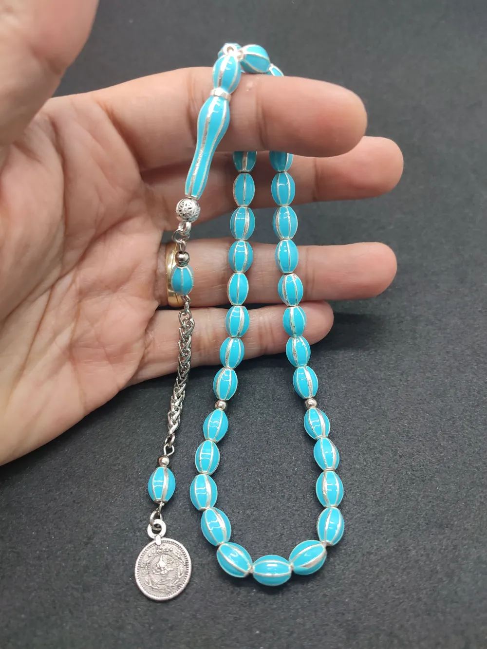 Bu Fi̇yata Yok!Altılı Yarma Model Düşük Ayar Gümüş Ve Mi̇neli̇ Kafes Model Tesbi̇h küçük resim 5