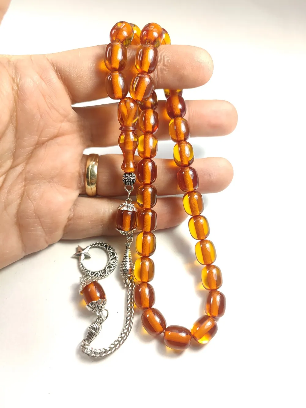 Gümüş Kaplama Püsküllü Çi̇ft Zımpara Çi̇ft Kat Ci̇lalı Ateş-İ Kehri̇bar küçük resim 4