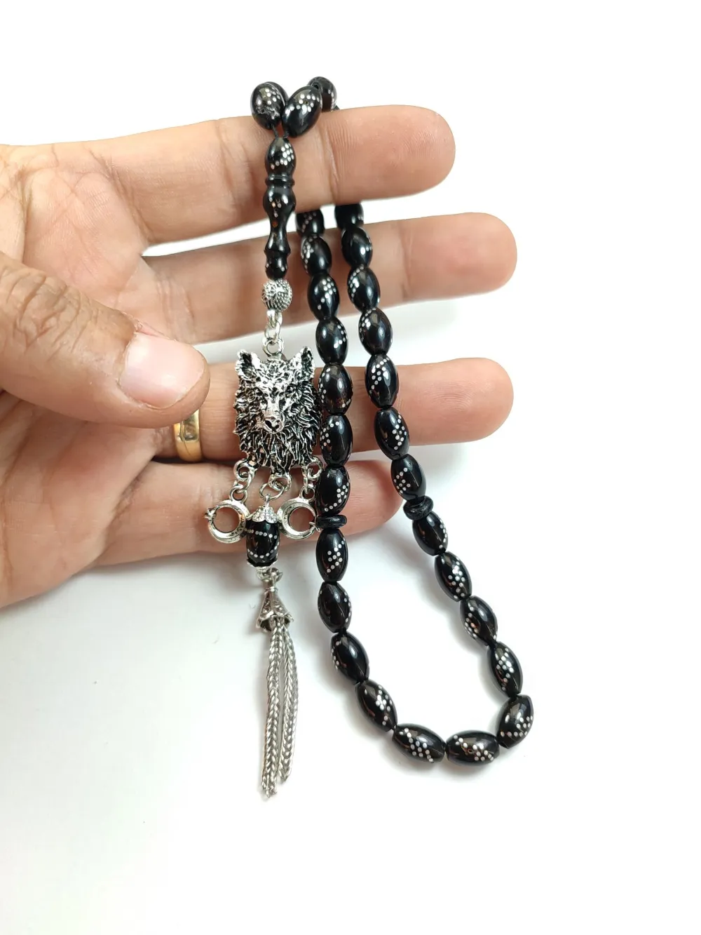 Kurt Başlı Alman Gümüş Püküllü 925 Ayar Gümüş Çakımlı Yusur (Deni̇z Mercanı) küçük resim 5