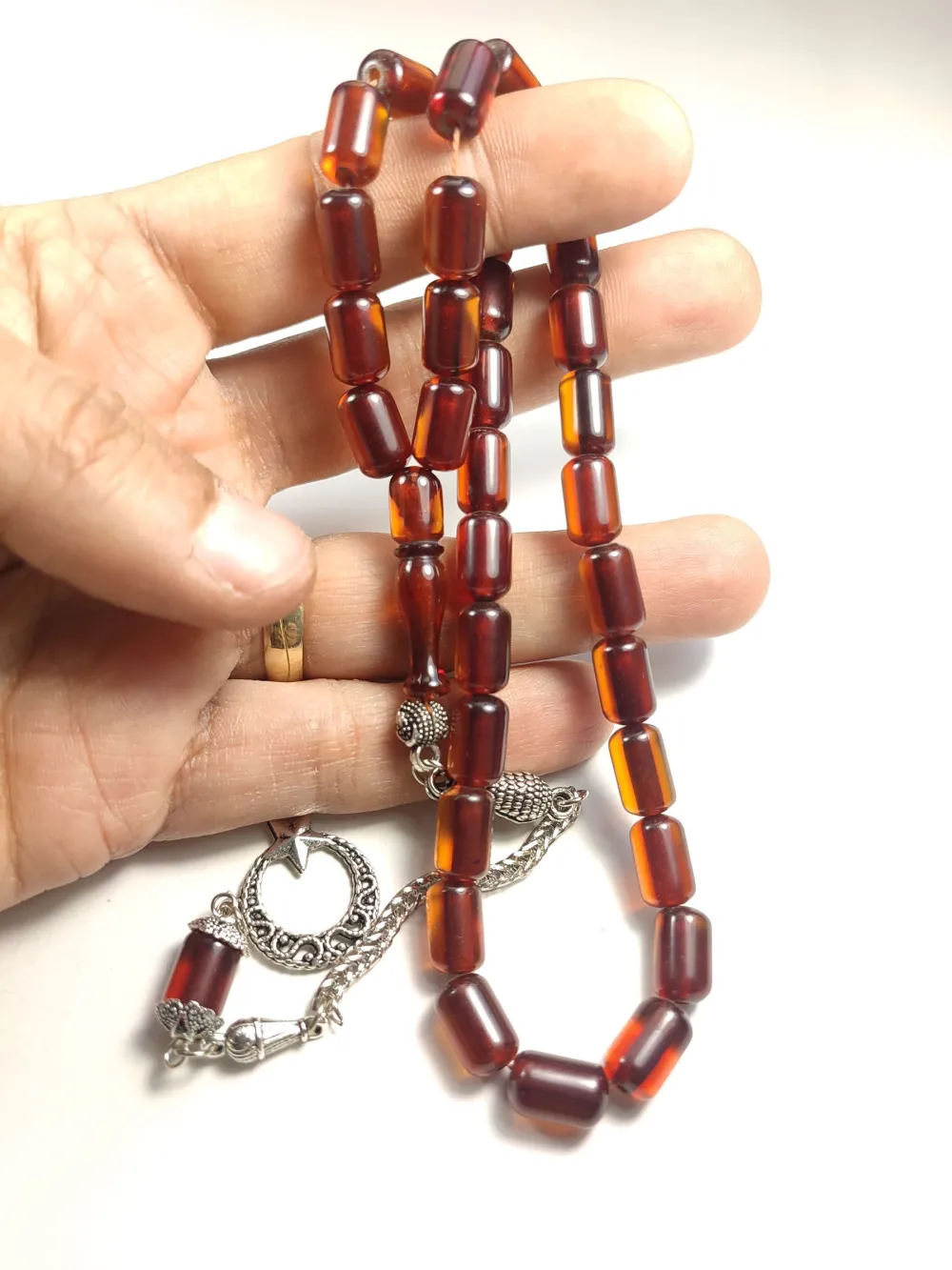 Gümüş Kaplama Püsküllü Çi̇ft Zımpara Çi̇ft Kat Ci̇lalı Sıkma Kehri̇bar küçük resim 5