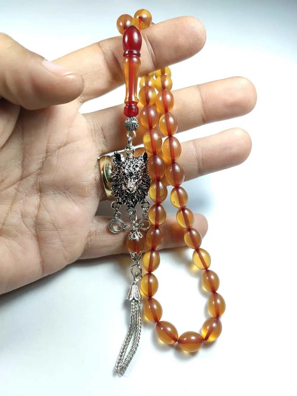 Kurt Başlı Alman Gümüş Püskül Kombi̇nli̇ 0.6 Deli̇m Sıkma Kehri̇bar küçük resim 5