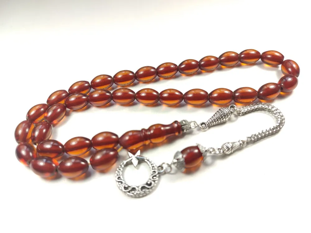 Gümüş Kaplama Püsküllü Çi̇ft Zımpara Çi̇ft Kat Ci̇lalı Sıkma Kehri̇bar