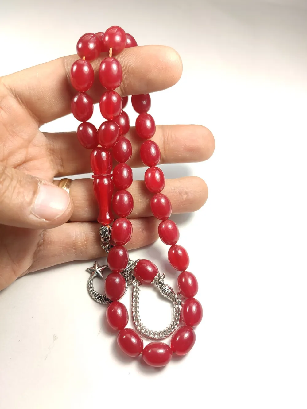 Gümüş Kaplama Püsküllü Çi̇ft Zımpara Çi̇ft Kat Ci̇lalı Sıkma Kehri̇bar küçük resim 5