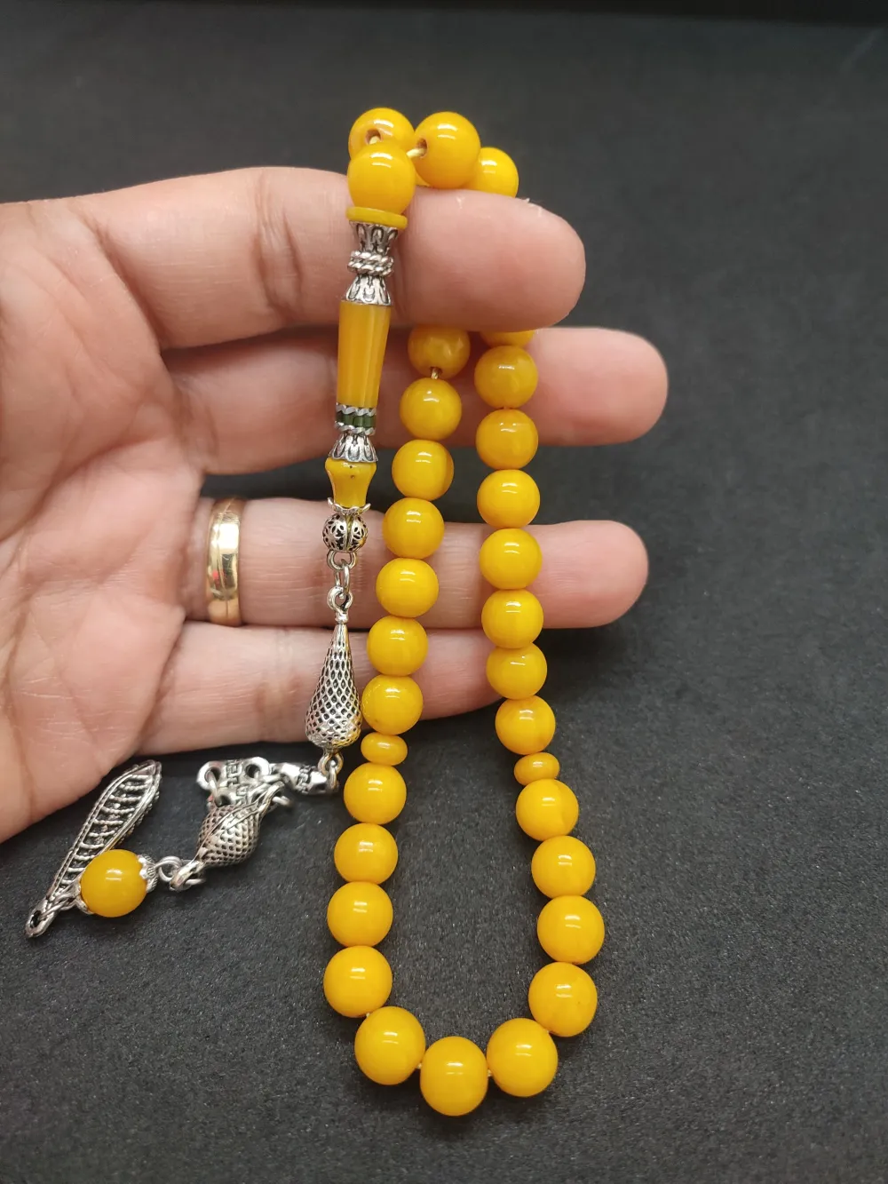 925 Ayar Gümüş Nakkaş Çi̇ft Kat Torna Çi̇ft Ci̇lalı Sıkma Kehri̇bar küçük resim 4