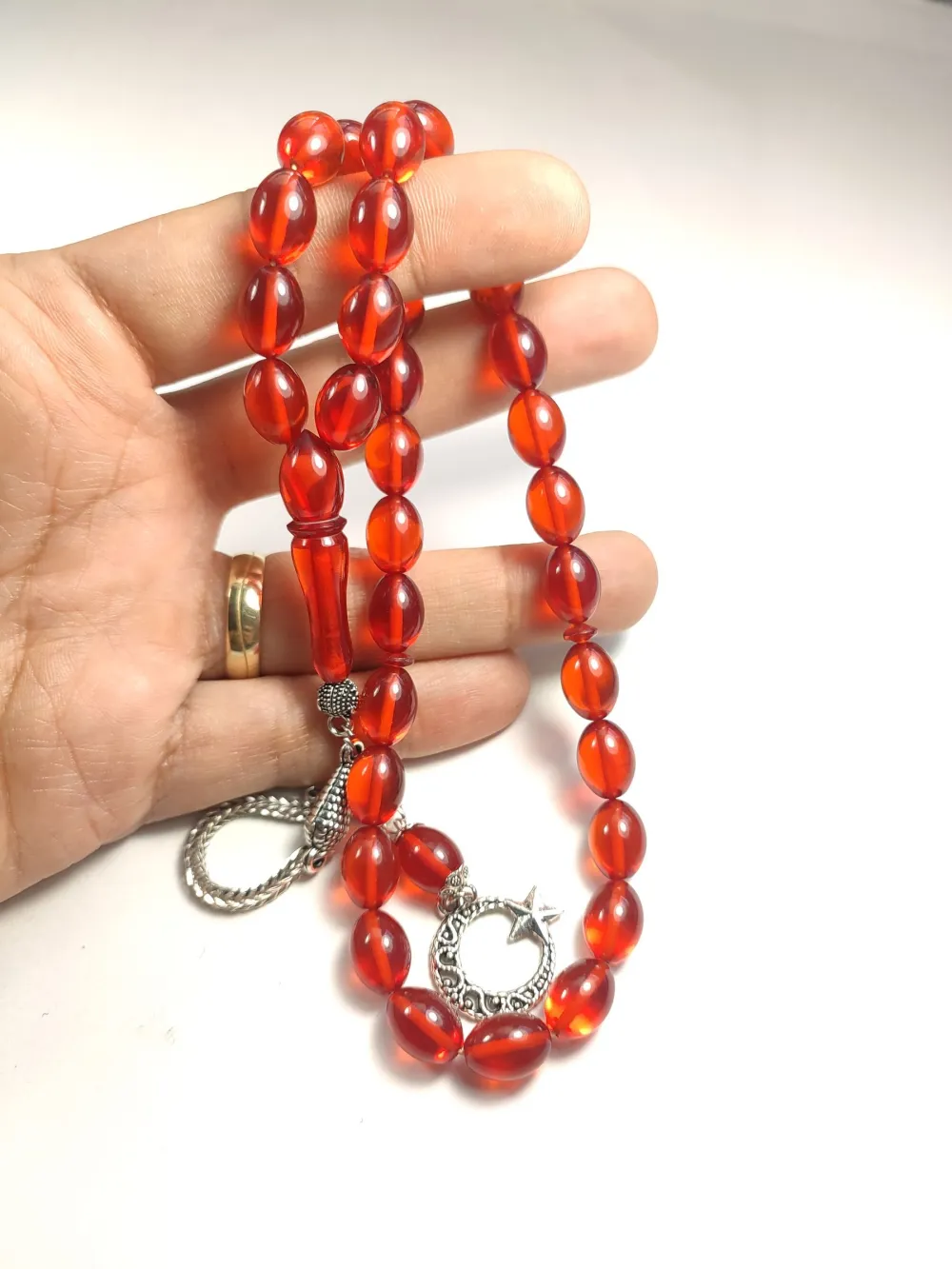 Gümüş Kaplama Püsküllü Çi̇ft Zımpara Çi̇ft Kat Ci̇lalı Ateş-İ Kehri̇bar küçük resim 4