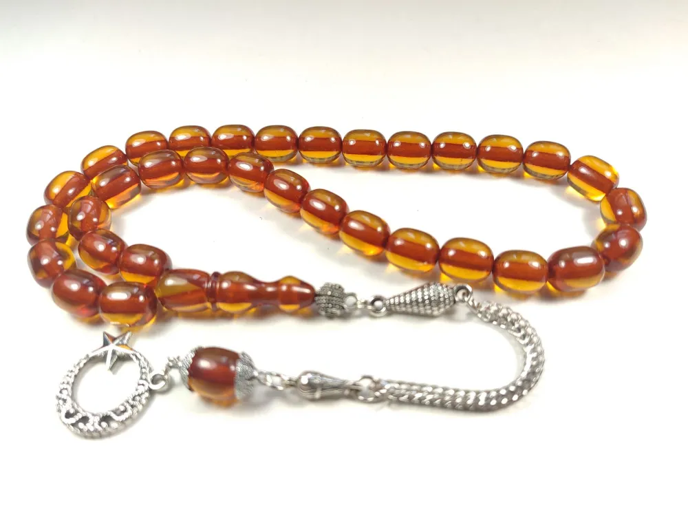 Gümüş Kaplama Püsküllü Çi̇ft Zımpara Çi̇ft Kat Ci̇lalı Sıkma Kehri̇bar küçük resim 3