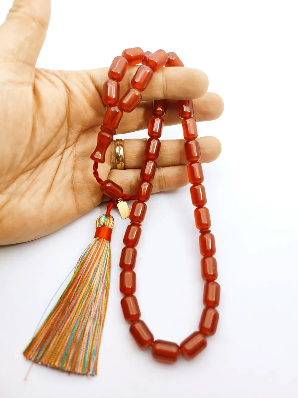 Ebu Zeyn Usta Eseri̇ İmzalı İri̇ Boy 12 Kat İpe Di̇zi̇li̇ Eski̇ Usul Sıkma Kehri̇bar küçük resim 4