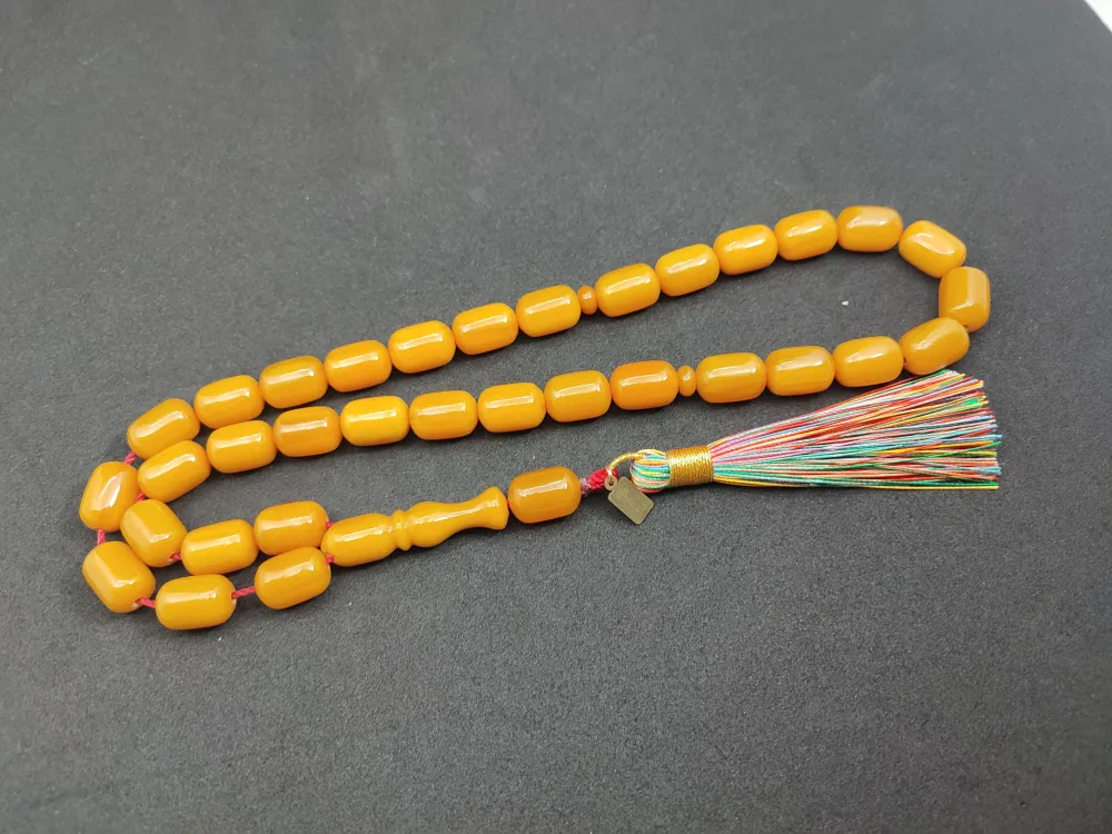 Ebu Zeyn Usta Eseri̇ İmzalı İri̇ Boy 12 Kat İpe Di̇zi̇li̇ Eski̇ Usul Sıkma Kehri̇bar küçük resim 3