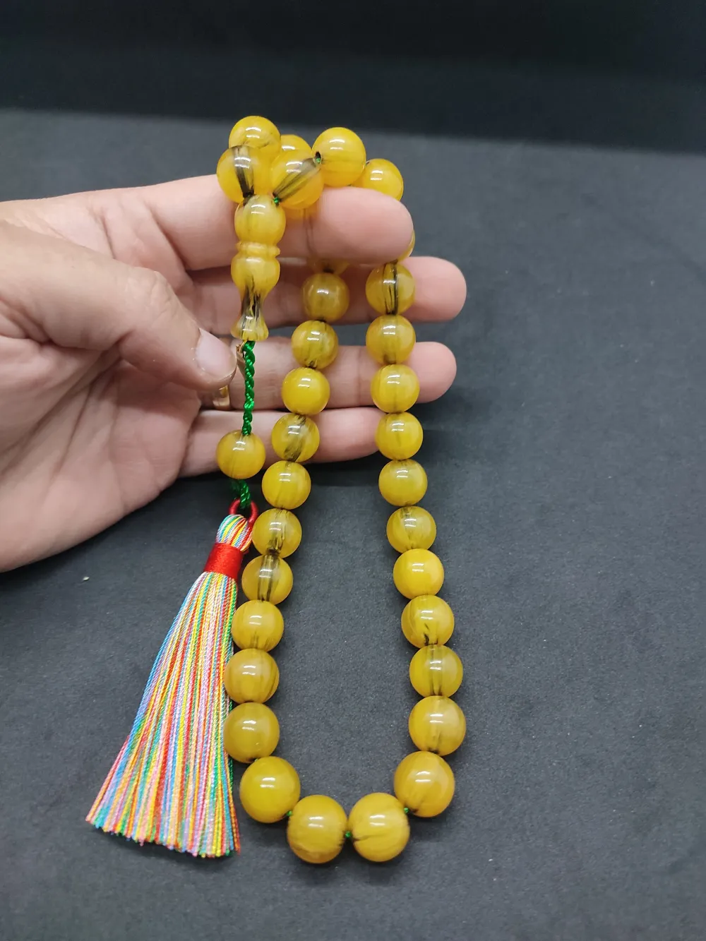 Ebu Zeyn Usta Eseri̇ İmzalı İri̇ Boy 12 Kat İpe Di̇zi̇li̇ Eski̇ Usul Sıkma Kehri̇bar küçük resim 5