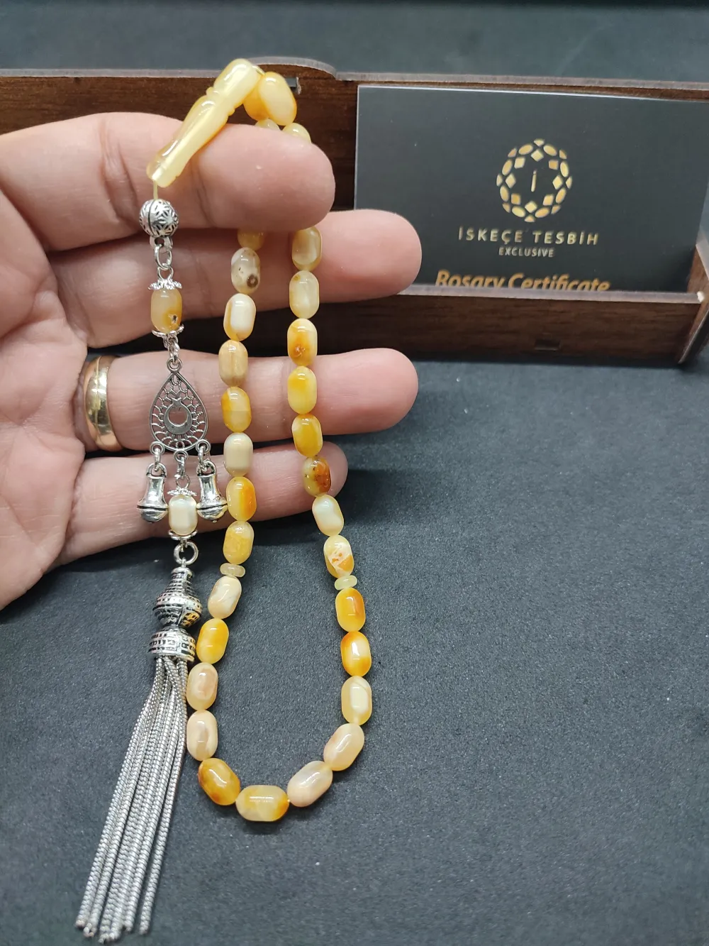 Ahşap Kutulu  6.75 Gr. Gümüş Püsküllü Toprak Fosi̇lli̇ 9 Gr. Rus Kaya Damla küçük resim 4