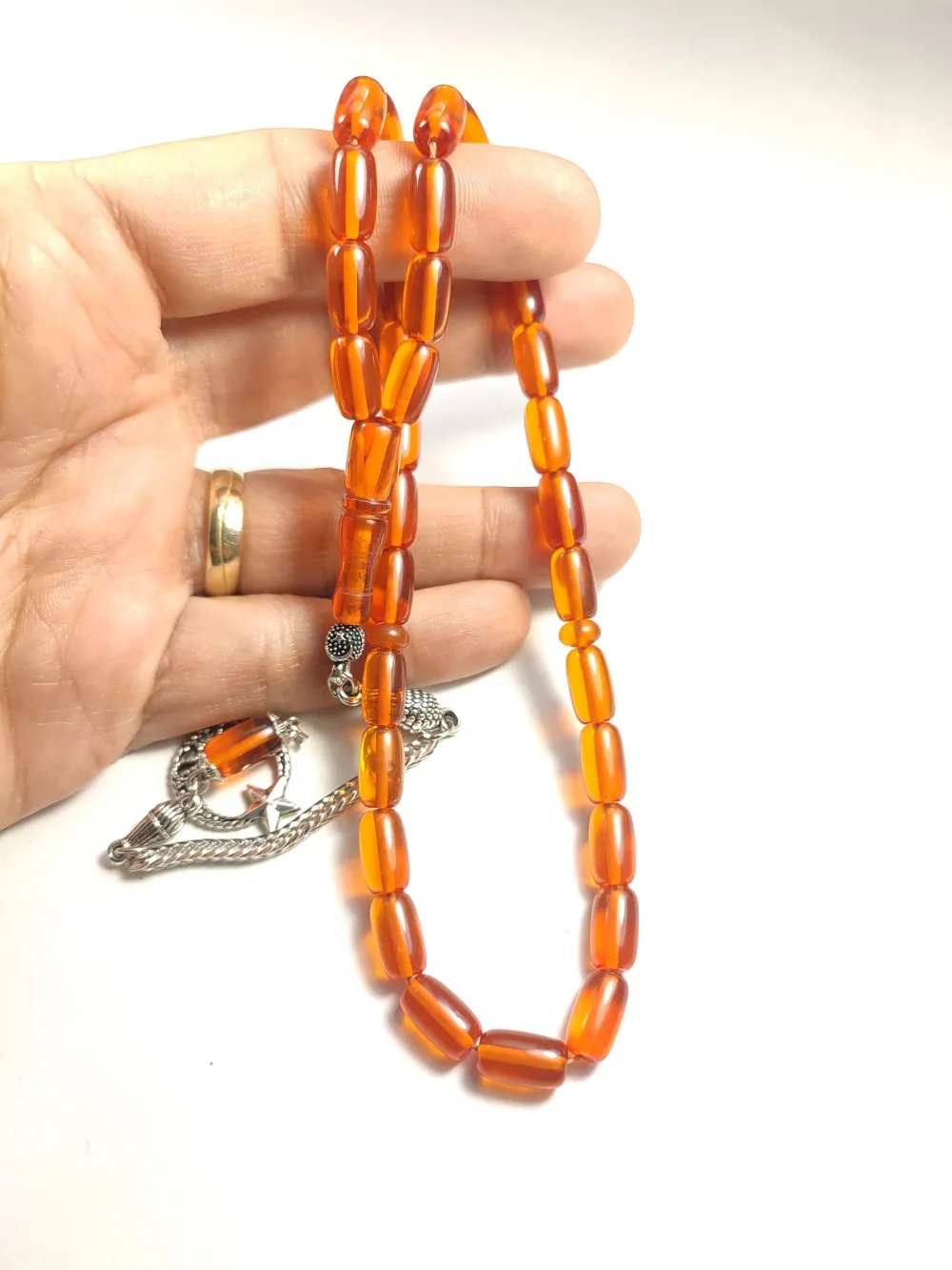 Gümüş Kaplama Püsküllü Çi̇ft Zımpara Çi̇ft Kat Ci̇lalı Zar Kehri̇bar küçük resim 4