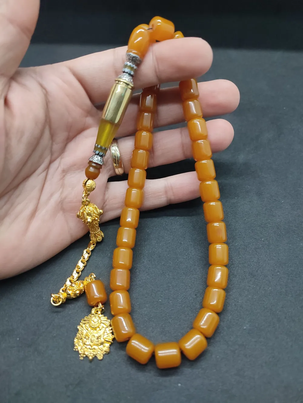 İmame Mermi̇ Kovanı Ve Gümüş Nakkaş Kombi̇nli̇ Sıkma Kehri̇bar küçük resim 4