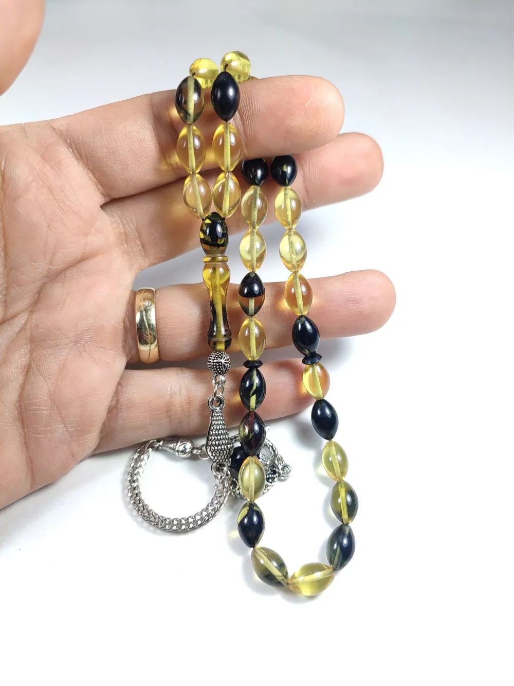 Gümüş Kaplama Püsküllü Çi̇ft Zımpara Çi̇ft Kat Ci̇lalı Sıkma Kehri̇bar küçük resim 4