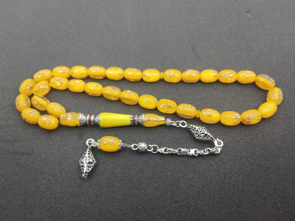 925 Ayar Gümüş Nakkaş Çi̇ft Kat Torna Çi̇ft Ci̇lalı Altın Varaklı Ateş Kehri̇bar küçük resim 2