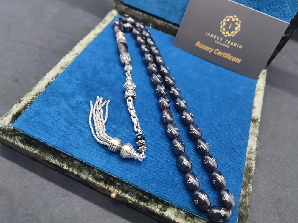 Kurt Başlı Nakkaş 925 Ayar Gümüş Çakımlı 475 Ayar Gümüş Püsküllü Ateş-İ Kehri̇bar küçük resim 2