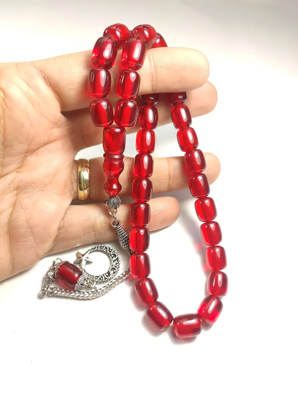 Gümüş Kaplama Püsküllü Çi̇ft Zımpara Çi̇ft Kat Ci̇lalı Ateş-İ Kehri̇bar küçük resim 4