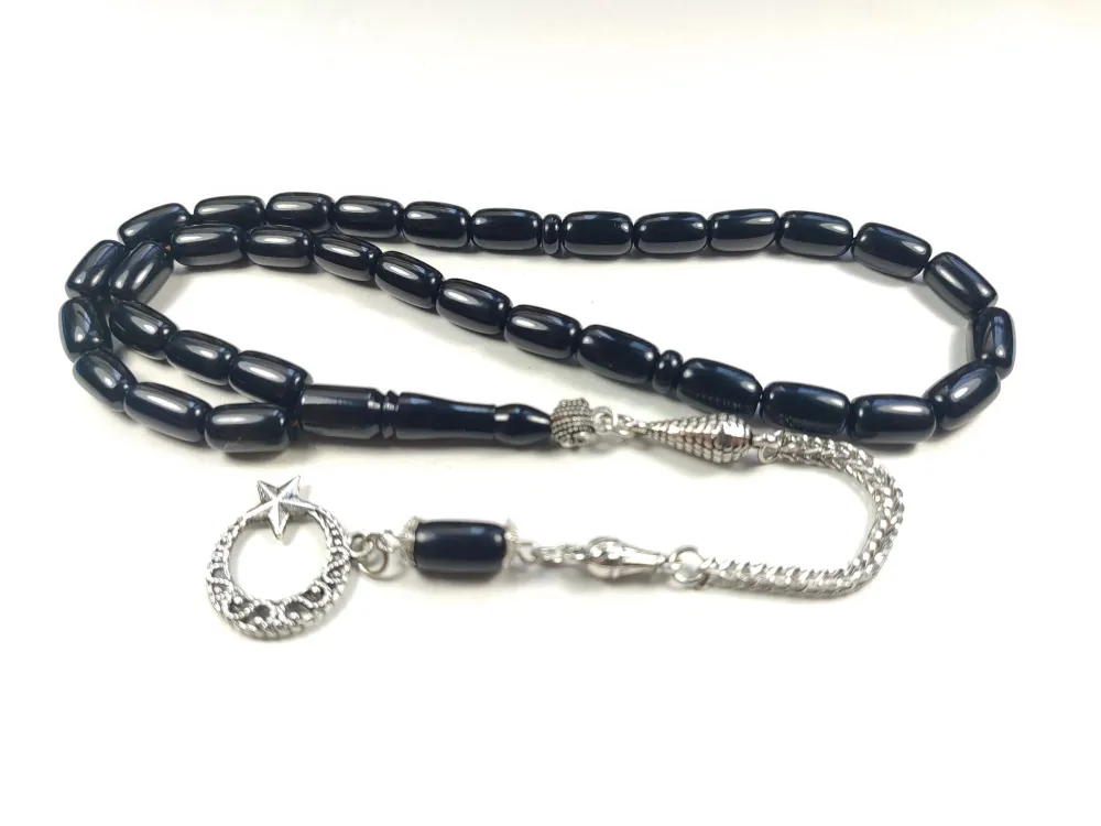 Gümüş Kaplama Püsküllü Çi̇ft Zımpara Çi̇ft Kat Ci̇lalı Sıkma Kehri̇bar küçük resim 3