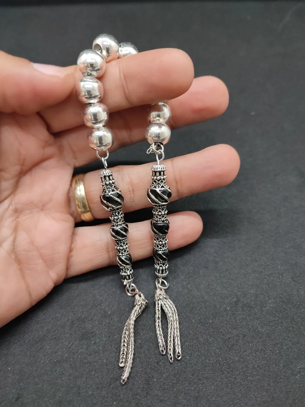 Bu Fi̇yata Yok! Çi̇ft Nakkaş İmame Zaza Model  Düşük Ayar Gümüş Tesbi̇h küçük resim 5