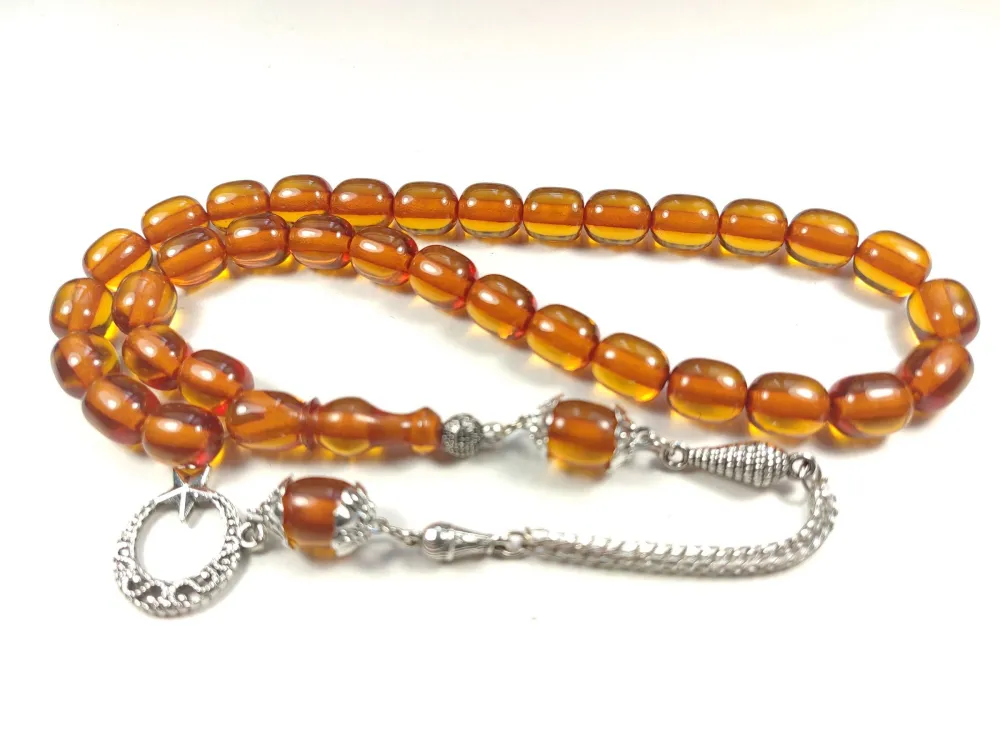 Gümüş Kaplama Püsküllü Çi̇ft Zımpara Çi̇ft Kat Ci̇lalı Ateş-İ Kehri̇bar küçük resim 3